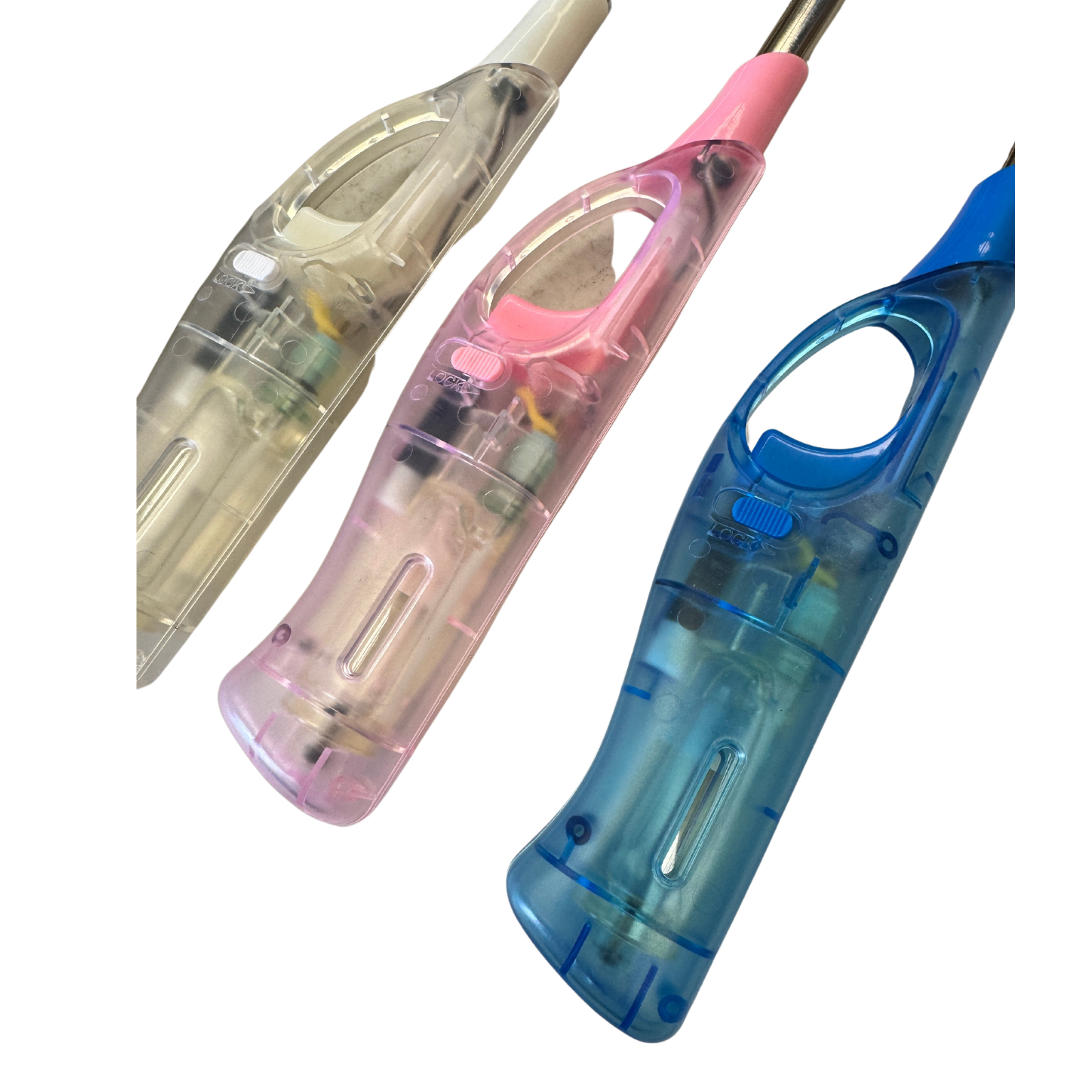 1x Clear Long Gas Lighter for BBQ Kitchen Cigarette w/ Safety Lock - Assorted Colours V563-HO-118-1PC
