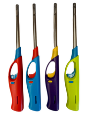 4x Long Gas Lighter for BBQ Kitchen Cigarette w/ Safety Lock - Assorted Colours V563-HO-119-4PCS