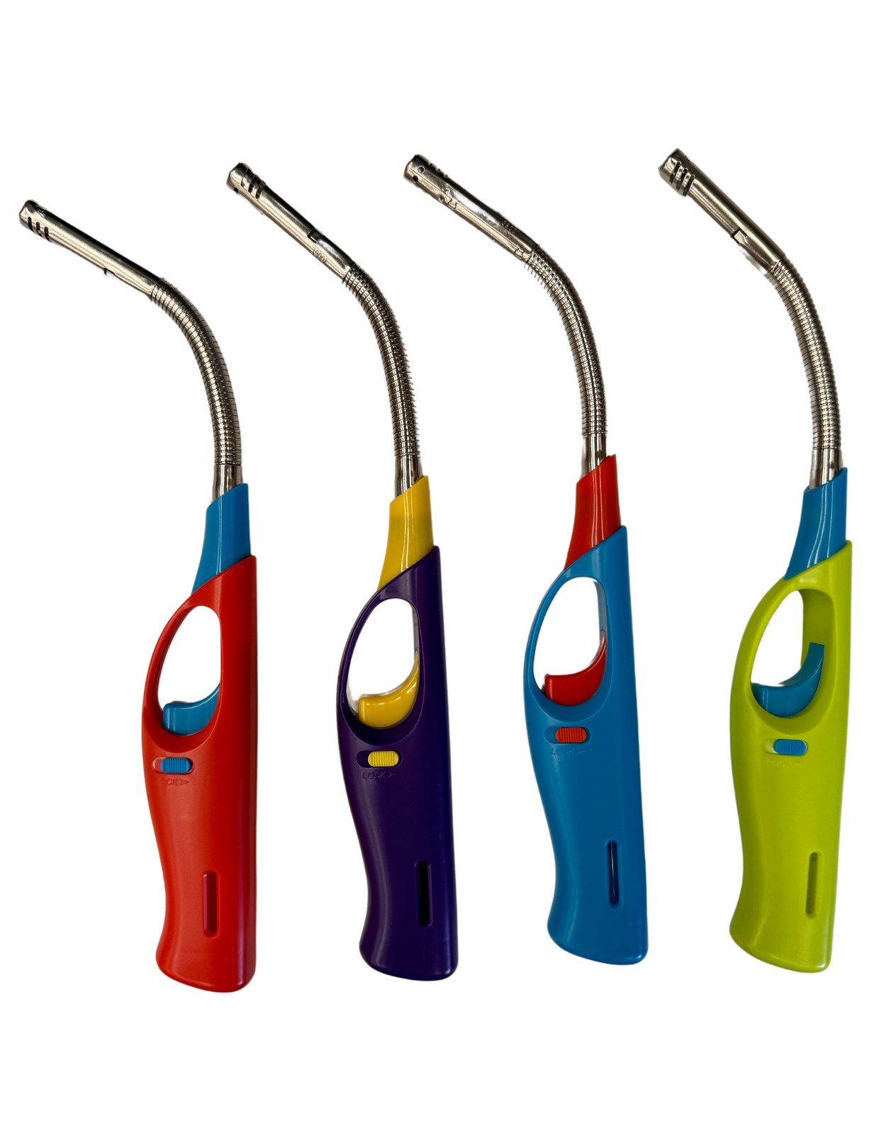 1x Clear Flexible Gas Lighter for BBQ Kitchen Cigarette w/ Safety Lock - Assorted Colours V563-HO-121-1PC