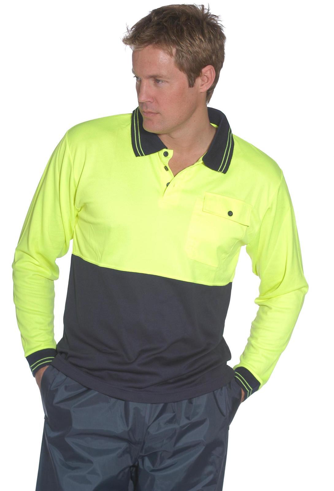 HUSKI Hi Vis Polo Shirt Long Sleeve Safety High Visibility Workwear Driver PPE - Yellow - XXL V563-HUSKI-918150-YLW-XXL