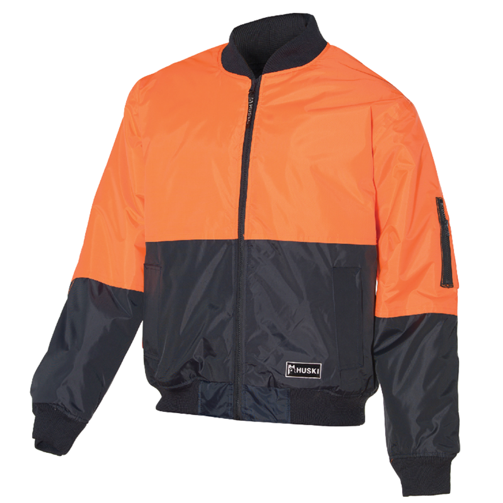 HUSKI 3M Flyer Fully Waterproof Bomber Jacket Hi Vis Work Quilted Lining - Orange - S (92) V563-HUSKI-918160-ORG-S92