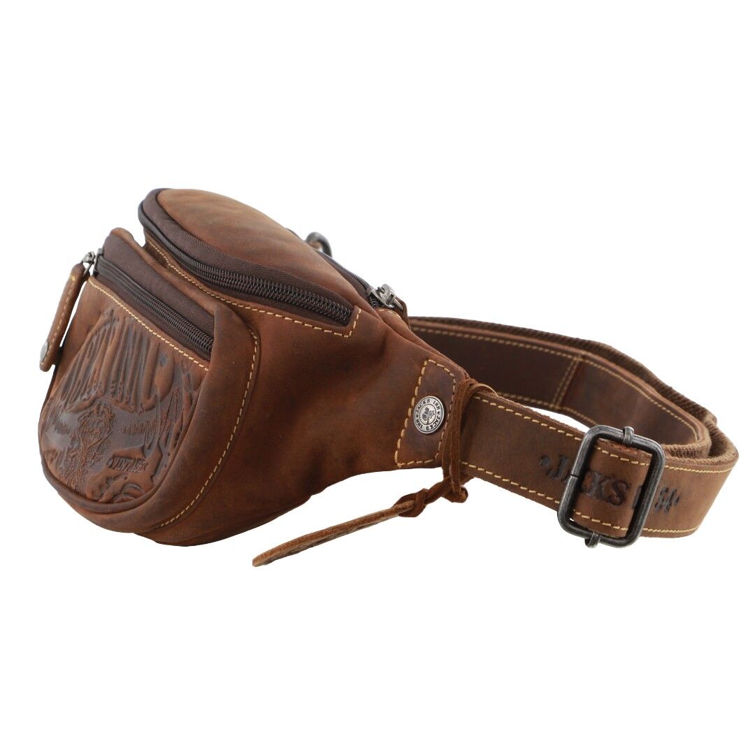 Jack's Inn Mudslide Brown Crazy Horse Leather Bumbag Waist Belt Bag Pouch in Cognac V563-JACK-17-COGN
