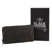 Jack's Inn Liquor Ladies Crazy Horse Leather Wallet Black Bourbon Womens Gift Set V563-JACK-20-BRN
