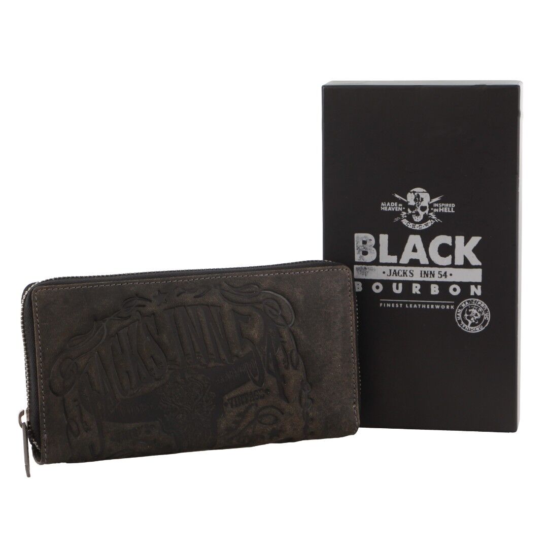 Jack's Inn Liquor Ladies Crazy Horse Leather Wallet Black Bourbon Womens Gift Set V563-JACK-20-BRN