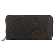 Jack's Inn Liquor Ladies Crazy Horse Leather Wallet Black Bourbon Womens Gift Set V563-JACK-20-BRN