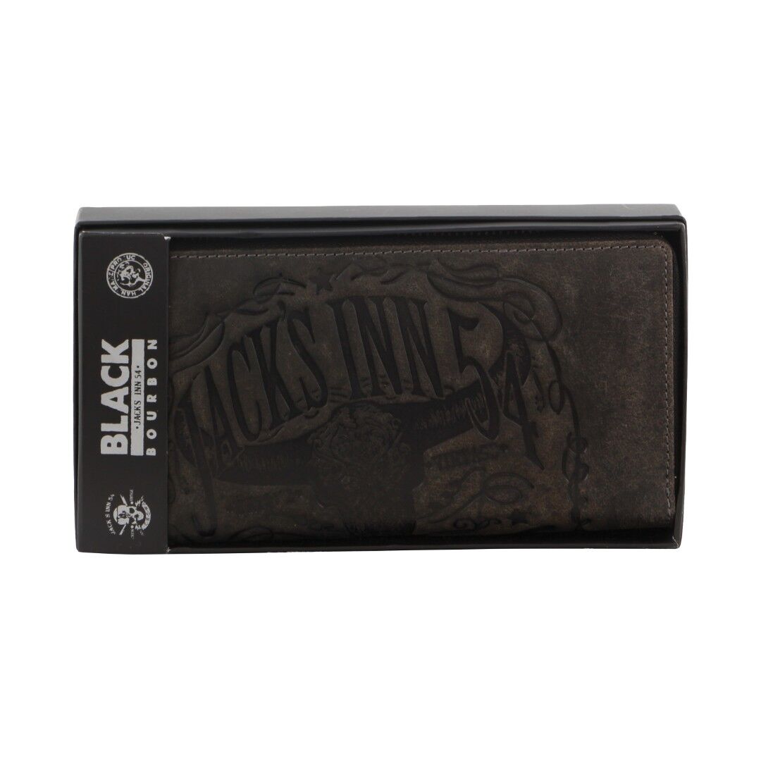 Jack's Inn Liquor Ladies Crazy Horse Leather Wallet Black Bourbon Womens Gift Set V563-JACK-20-BRN