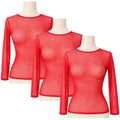 3x Womens Fishnet Mesh Top Long Sleeve Sheer Stretch See Through Costume - Red V563-JD-12168-3-RED