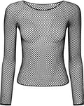 Womens Fishnet Mesh Top Long Sleeve Sheer See Through Party Costume - Black V563-JD-12168-BLK