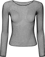 Womens Fishnet Mesh Top Long Sleeve Sheer See Through Party Costume - Black V563-JD-12168-BLK