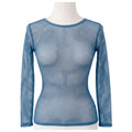 Womens Fishnet Mesh Top Long Sleeve Sheer See Through Party Costume - Blue V563-JD-12168-BLU