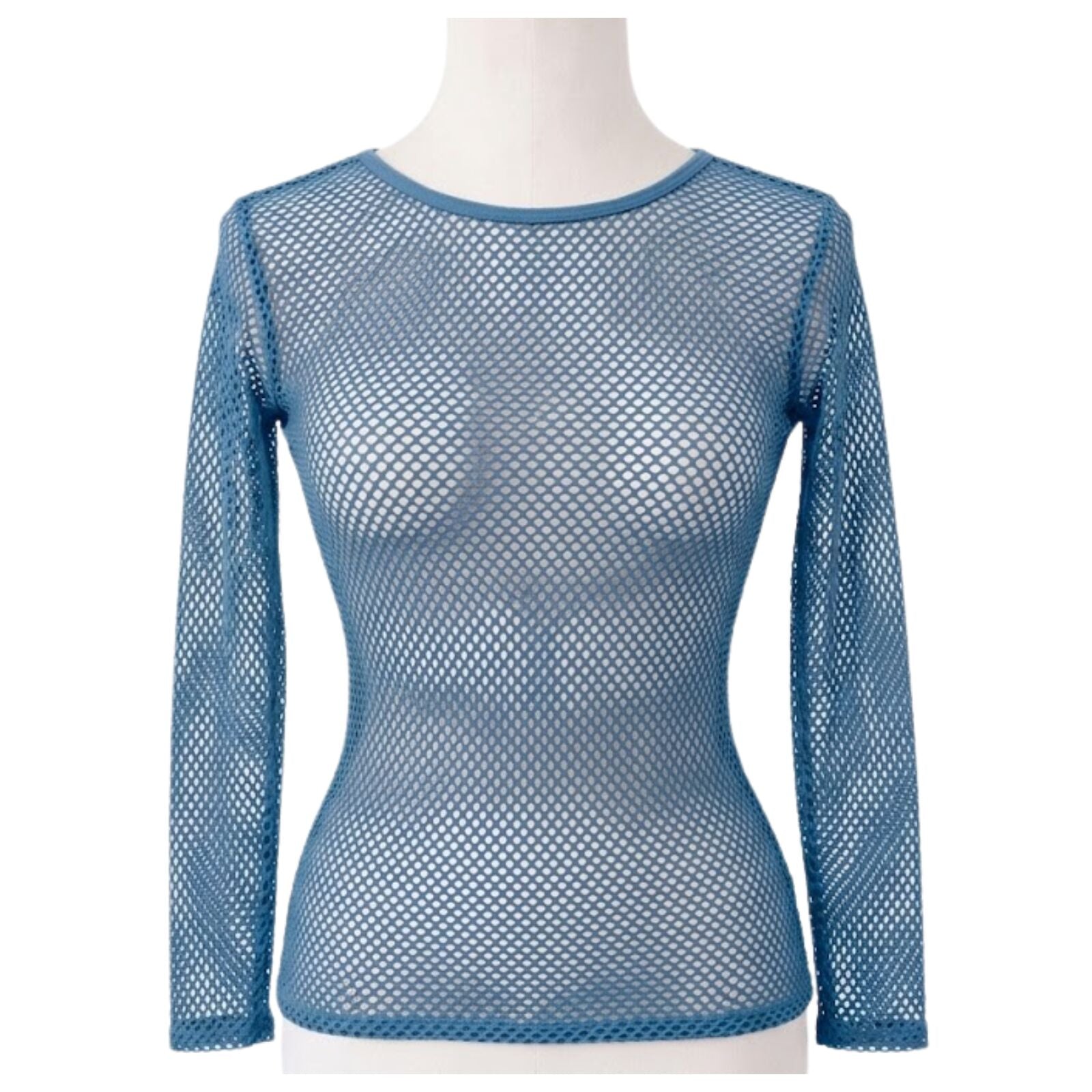 Womens Fishnet Mesh Top Long Sleeve Sheer See Through Party Costume - Blue V563-JD-12168-BLU