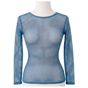 Womens Fishnet Mesh Top Long Sleeve Sheer See Through Party Costume - Blue V563-JD-12168-BLU