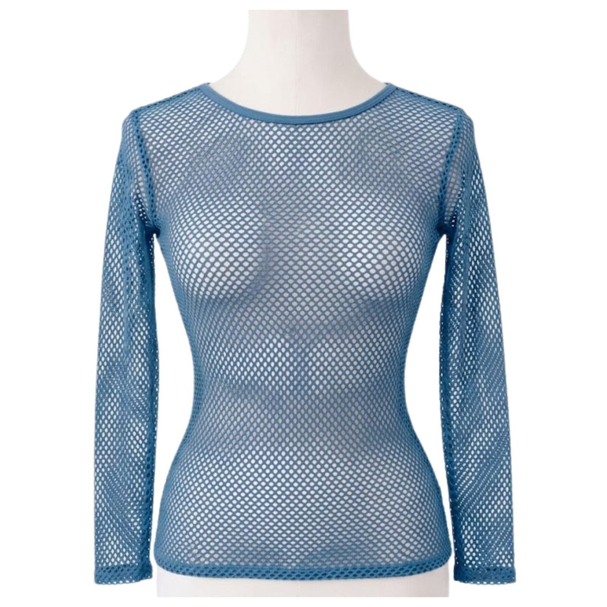 Womens Fishnet Mesh Top Long Sleeve Sheer See Through Party Costume - Blue V563-JD-12168-BLU