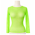 Womens Fishnet Mesh Top Long Sleeve Sheer See Through Costume - Fluro Green V563-JD-12168-FLUROGRN