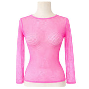 Womens Fishnet Mesh Top Long Sleeve Sheer See Through Party Costume - Light Pink V563-JD-12168-LPNK