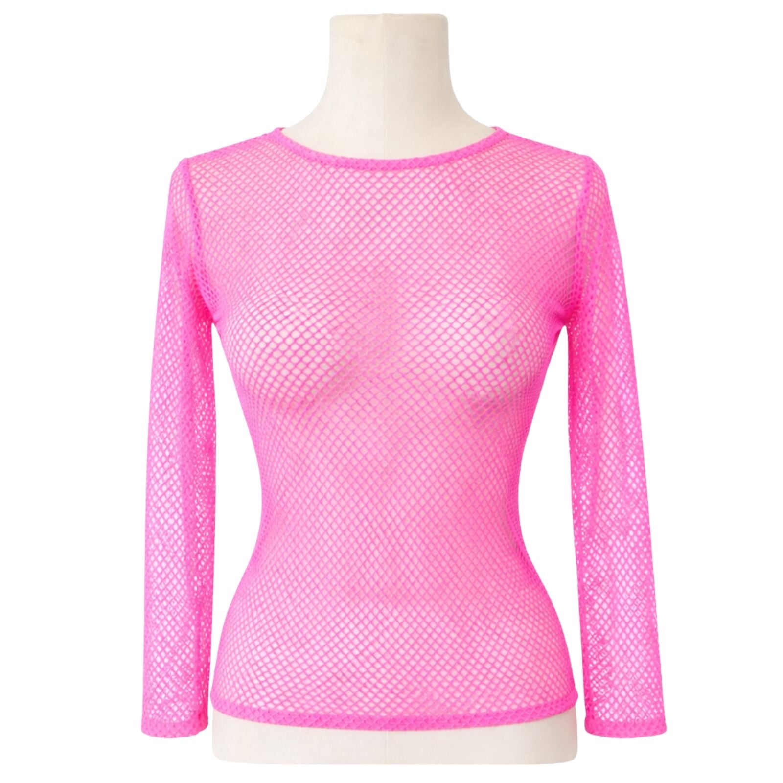 Womens Fishnet Mesh Top Long Sleeve Sheer See Through Party Costume - Light Pink V563-JD-12168-LPNK