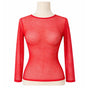 Womens Fishnet Mesh Top Long Sleeve Sheer See Through Party Costume - Red V563-JD-12168-RED