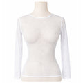 Womens Fishnet Mesh Top Long Sleeve Sheer See Through Party Costume - White V563-JD-12168-WHT