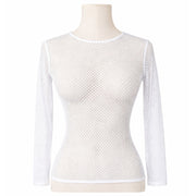 Womens Fishnet Mesh Top Long Sleeve Sheer See Through Party Costume - White V563-JD-12168-WHT