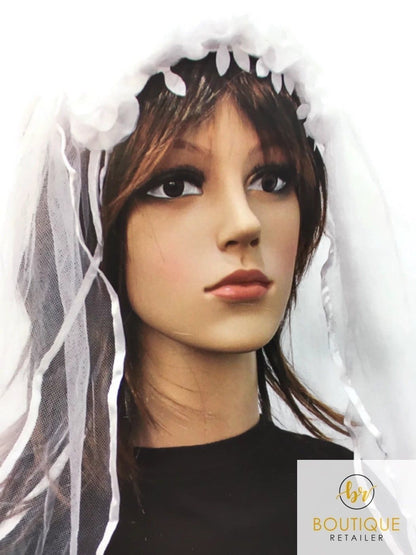 BRIDE TO BE VEIL HEADBAND White Hens Party Flowers Bridal Shower Bachelorette V563-JD-14952