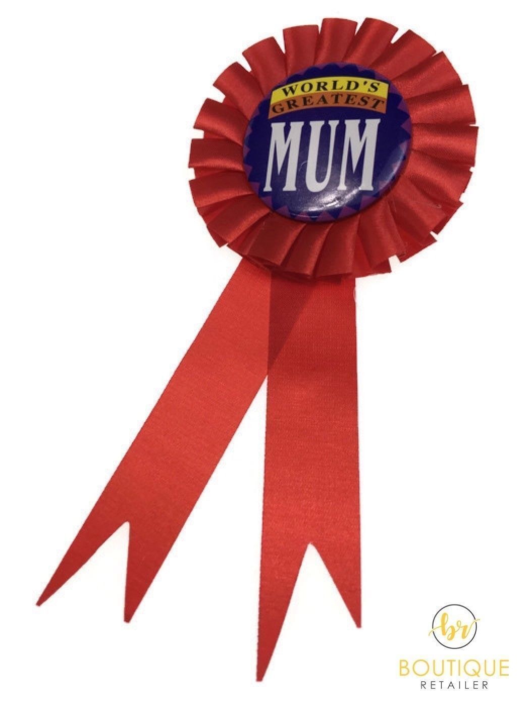WORLD'S GREATEST MUM Red Ribbon Badge Award MOTHERS DAY Gift Fun Fancy Party V563-JD-WORLDSGREATESTMUM