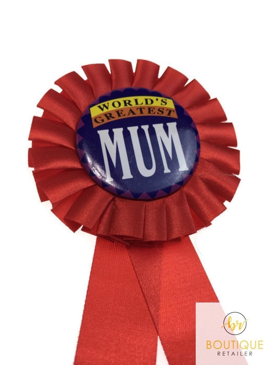 WORLD'S GREATEST MUM Red Ribbon Badge Award MOTHERS DAY Gift Fun Fancy Party V563-JD-WORLDSGREATESTMUM