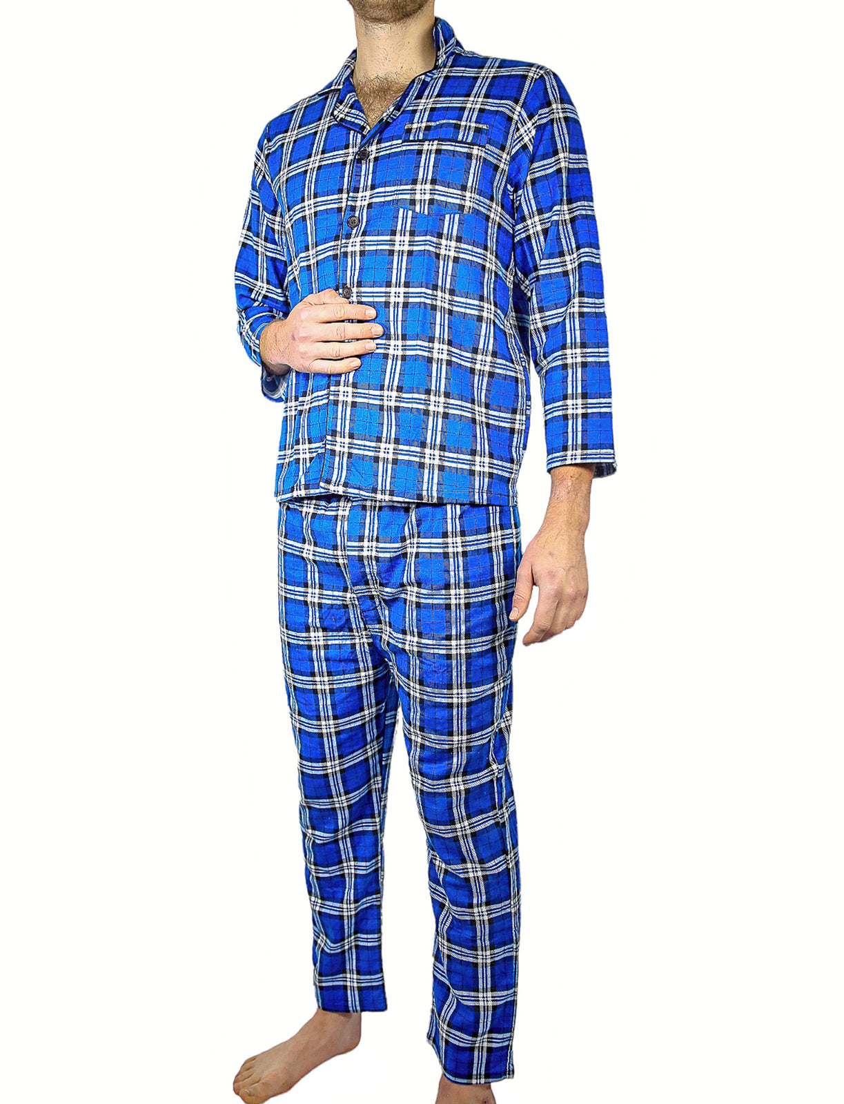 Mens Flannelette Pyjama Set Sleepwear Soft 100% Cotton PJs Two Piece Pajamas - Blue - 3XL V563-JSPJ3-149-3XL