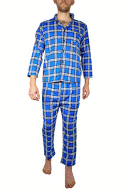 Mens Flannelette Pyjama Set Sleepwear Soft 100% Cotton PJs Two Piece Pajamas - Blue - 6XL V563-JSPJ3-149-6XL