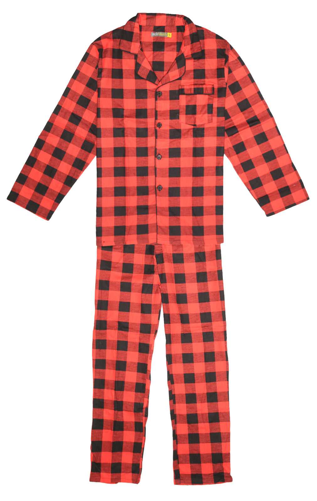 Mens Flannelette Pyjama Set 100% Cotton Long Sleeve Pants Soft Warm PJs - Red - 3XL