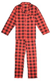 Mens Flannelette Pyjama Set 100% Cotton Long Sleeve Pants Soft Warm PJs - Red - XXL