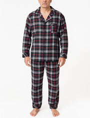 Mens Plus Size Flannelette Pyjamas 100% Cotton PJs Set Top Pants in Red Check - M