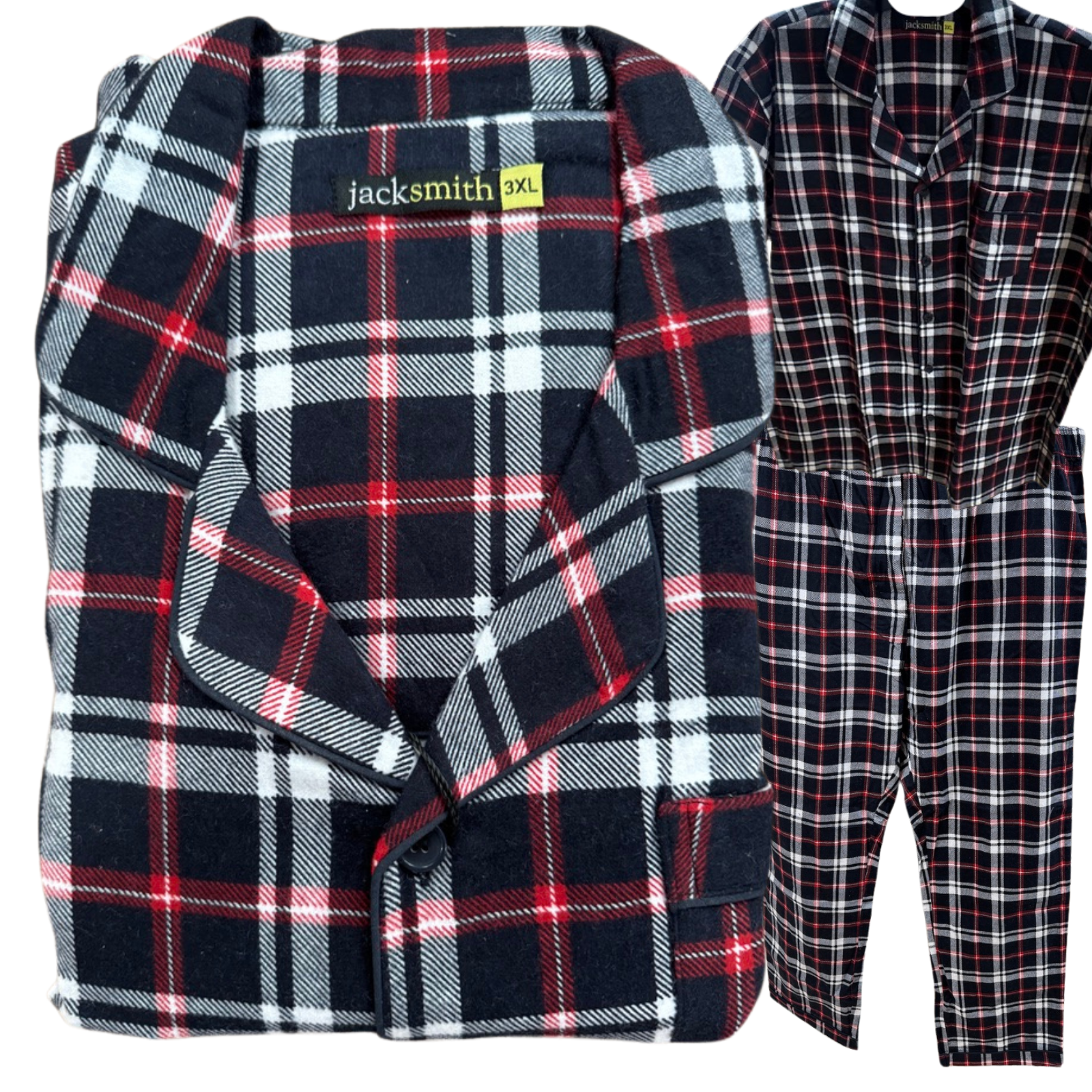 Mens Plus Size Flannelette Pyjamas 100% Cotton PJs Set Top Pants in Red Check - S