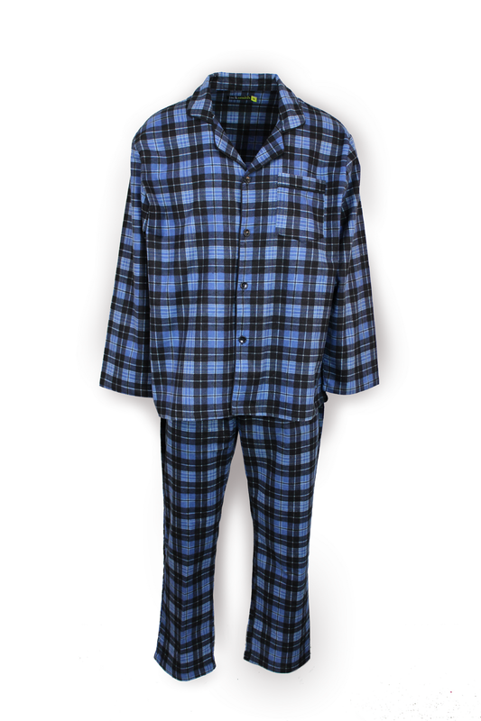 Mens Flannelette Pyjama Set Sleepwear Soft 100% Cotton PJs - Blue Check - XL V563-JSPJ4-24-48-XL