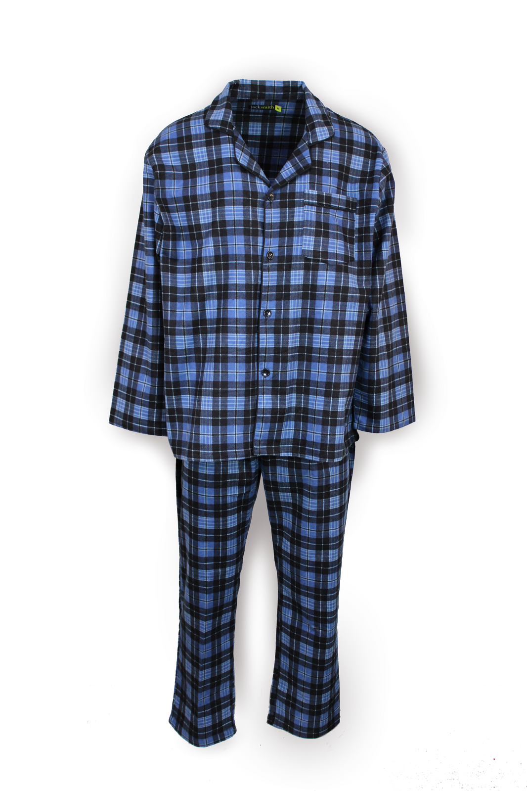 Mens Flannelette Pyjama Set Sleepwear Soft 100% Cotton PJs - Blue Check - XXL V563-JSPJ4-24-48-XXL