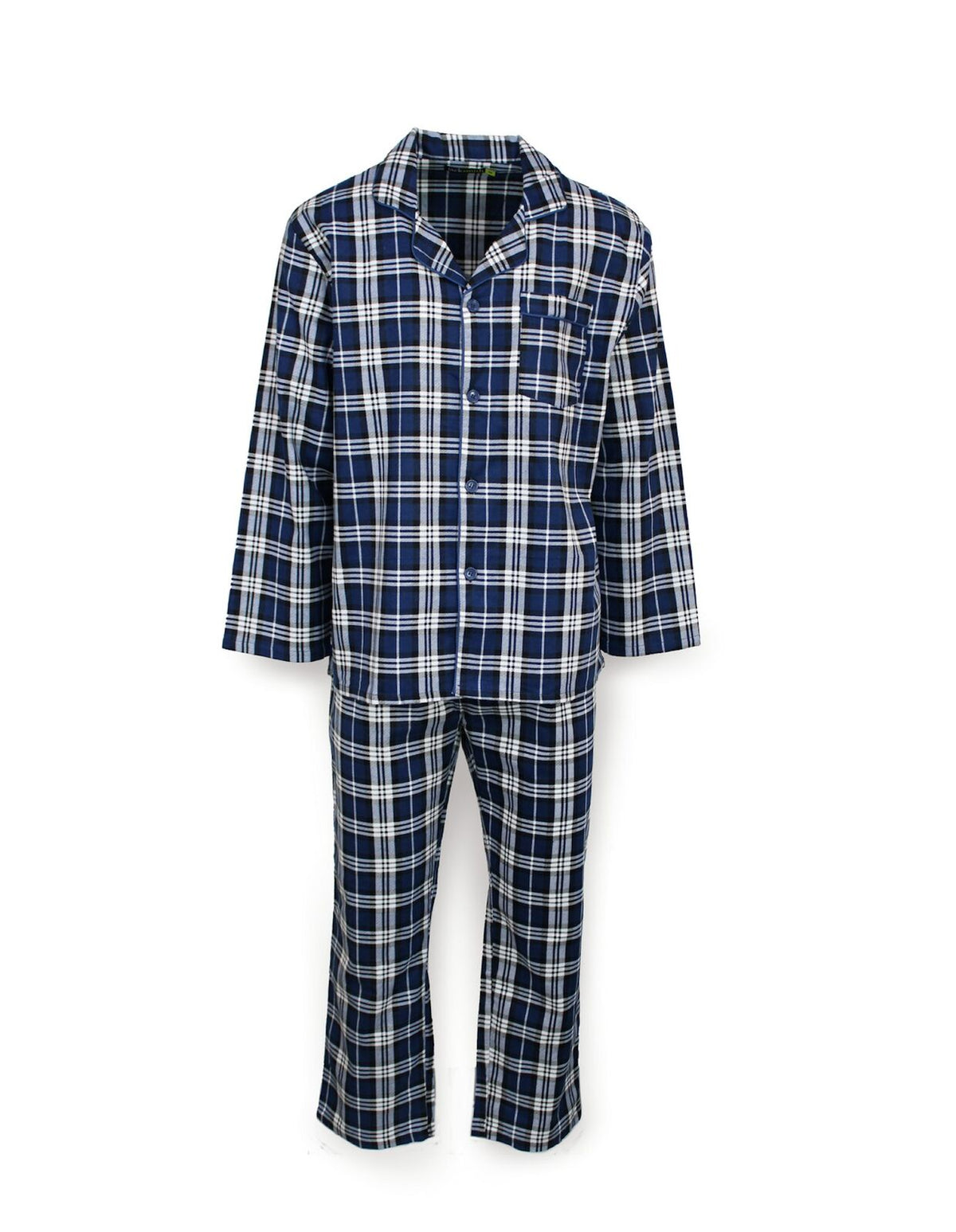Mens Flannelette Pyjama Set Sleepwear Soft 100% Cotton PJs - Blue Check - 4XL V563-JSPJ4-24-49-4XL