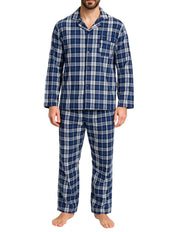 Mens Flannelette Pyjama Set Sleepwear Soft 100% Cotton PJs - Blue Check - L V563-JSPJ4-24-49-L