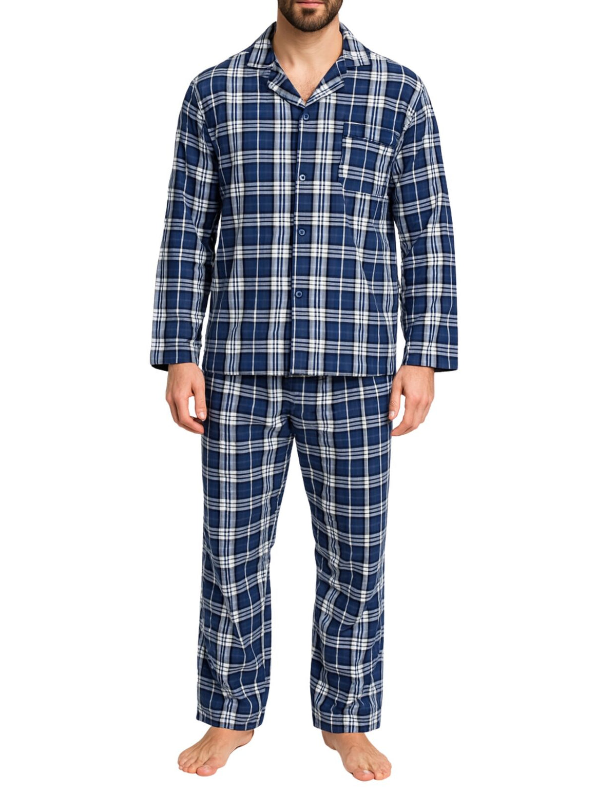 Mens Flannelette Pyjama Set Sleepwear Soft 100% Cotton PJs - Blue Check - S V563-JSPJ4-24-49-S