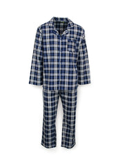 Mens Flannelette Pyjama Set Sleepwear Soft 100% Cotton PJs - Blue Check - S V563-JSPJ4-24-49-S