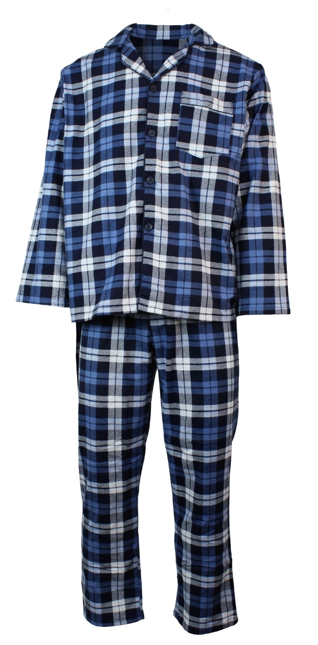 Mens Flannelette Pyjama Set Sleepwear Soft 100% Cotton PJs Two Piece - Blue/Multi Check - S V563-JSPJ4-48-S