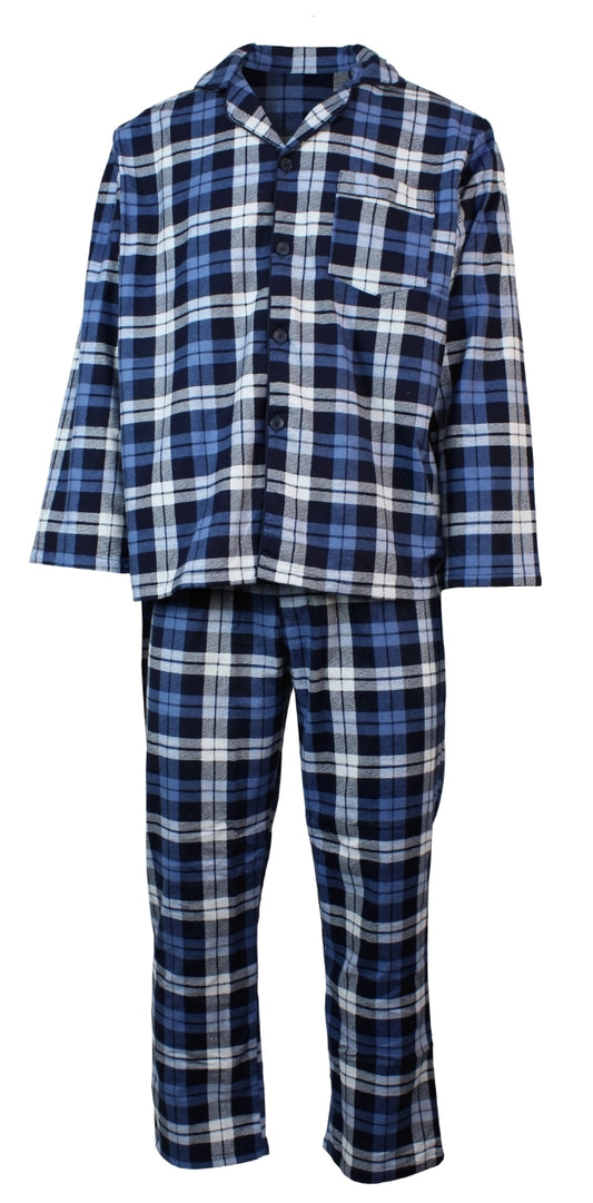 Mens Flannelette Pyjama Set Sleepwear Soft 100% Cotton PJs Two Piece - Blue/Multi Check - XL V563-JSPJ4-48-XL