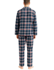 Mens Flannelette Pyjama Set Sleepwear Soft 100% Cotton PJs Two Piece - Navy/Red Check - 3XL
