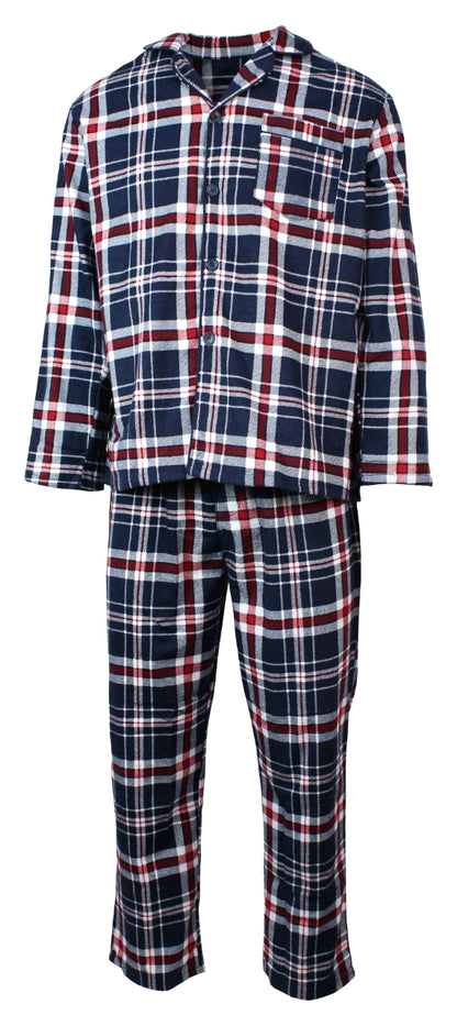 Mens Flannelette Pyjama Set Sleepwear Soft 100% Cotton PJs Two Piece - Navy/Red Check - L V563-JSPJ4-90-L