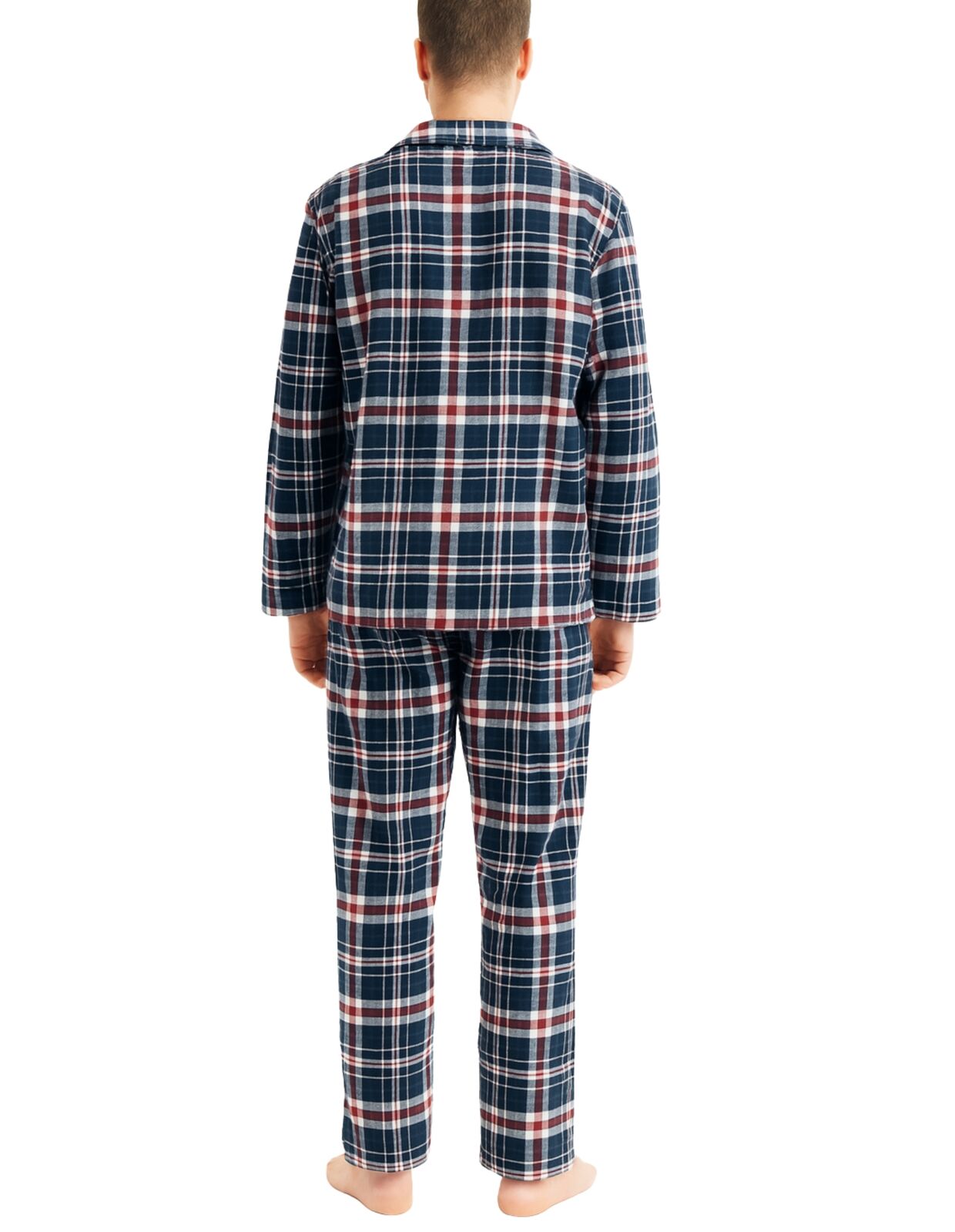 Mens Flannelette Pyjama Set Sleepwear Soft 100% Cotton PJs Two Piece - Navy/Red Check - L V563-JSPJ4-90-L