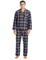 Mens Flannelette Pyjama Set Sleepwear Soft 100% Cotton PJs Two Piece - Navy/Red Check - M V563-JSPJ4-90-M