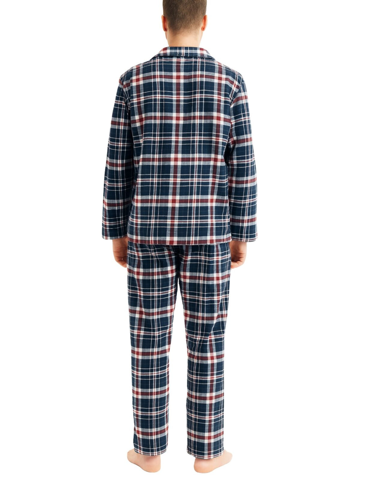 Mens Flannelette Pyjama Set Sleepwear Soft 100% Cotton PJs Two Piece - Navy/Red Check - S V563-JSPJ4-90-S
