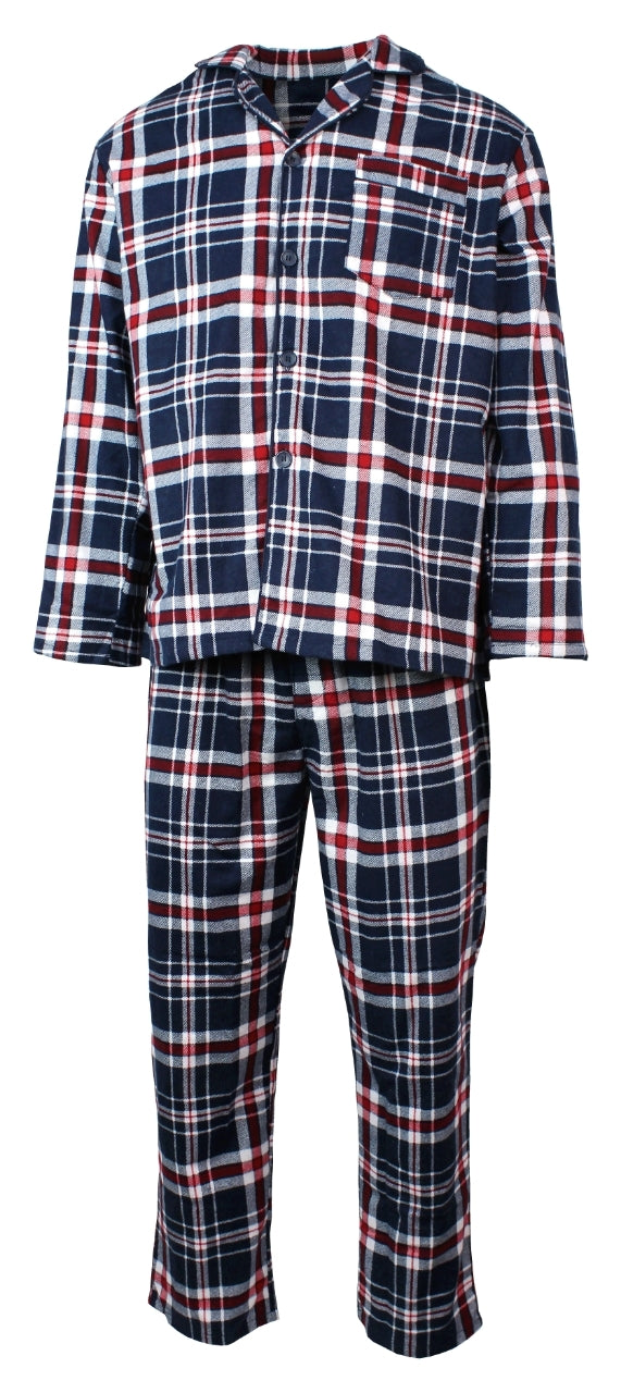 Mens Flannelette Pyjama Set Sleepwear Soft 100% Cotton PJs Two Piece - Navy/Red Check - XL V563-JSPJ4-90-XL