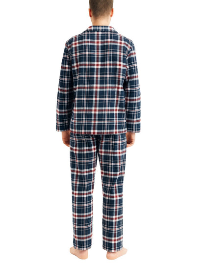 Mens Flannelette Pyjama Set Sleepwear Soft 100% Cotton PJs Two Piece - Navy/Red Check - XL V563-JSPJ4-90-XL