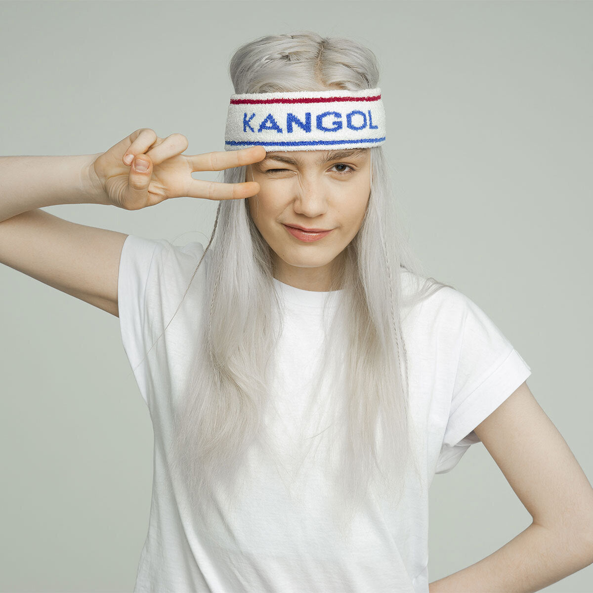 Kangol Bermuda Stripe Headband Stretch Sweatband - White/Ciano - One Size V563-K3302ST-WC130-1SZ