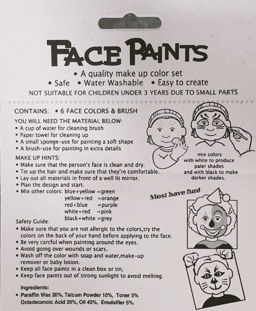 FACE PAINT Costume Party Non-Toxic Palette Clown Dress Up Make Up Halloween V563-KD05575