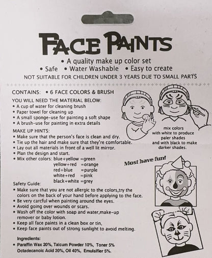 FACE PAINT Costume Party Non-Toxic Palette Clown Dress Up Make Up Halloween V563-KD05575